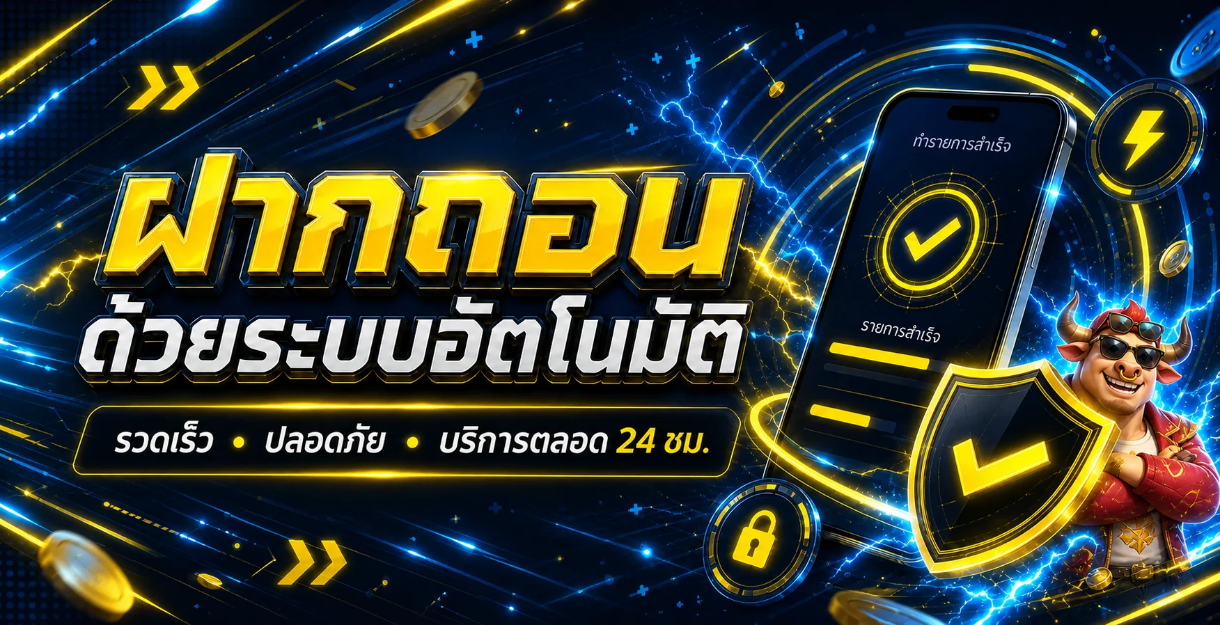 ระบบฝากถอนของหวยเจ๊ไฝบนมือถือพร้อมสัญลักษณ์ความปลอดภัย